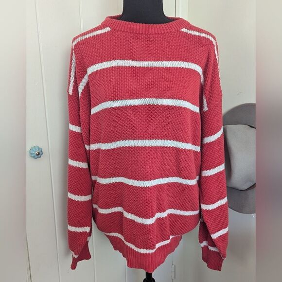 VTG Christian Dior Red White Stripes Sweater M Nautical Prep Coastal Retro Glam - Picture 1 of 9